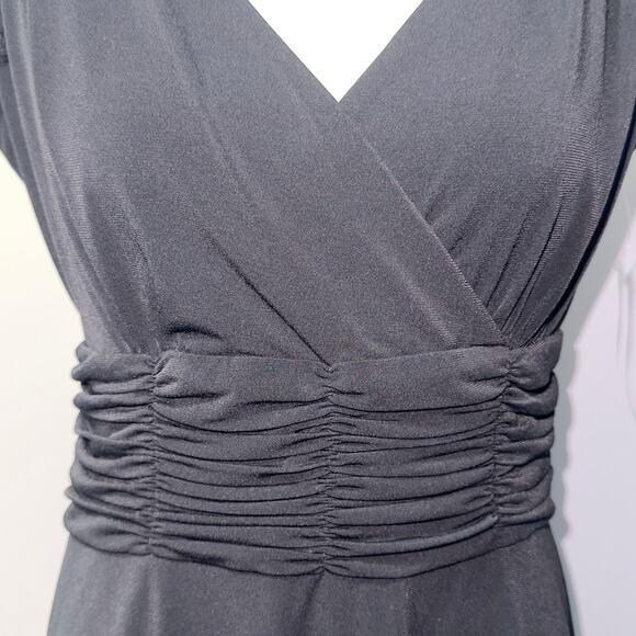 AA Studio black V neck Maxi Dress Gathers At Waist Size 10 petite - Picture 4 of 6